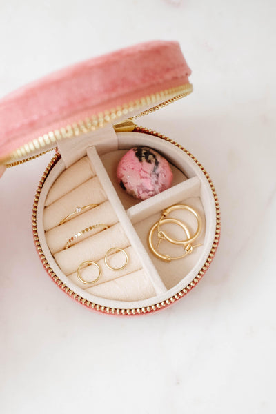 Pink Opal Round Velvet Jewelry Case - Catalyst & Co