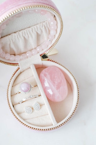 Rose Quartz Round Velvet Jewelry Case - Catalyst & Co