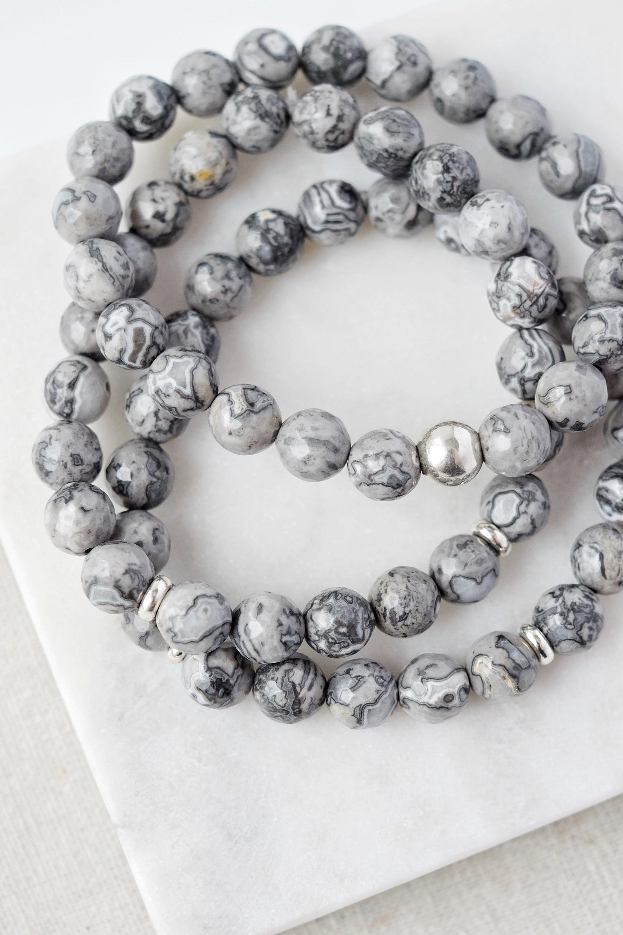 Grey Jasper Stone Bead Bracelet - 8mm-Wholesale