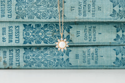Gold White Opal Cz Sun Necklace