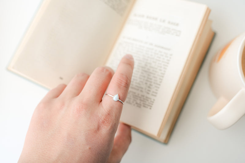 White Opal Tear Ring