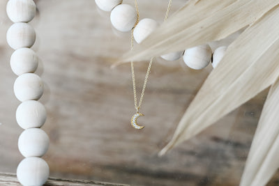 Gold Tiny Cz Moon Necklace
