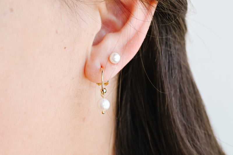 Gold Pearl Stud Hoops