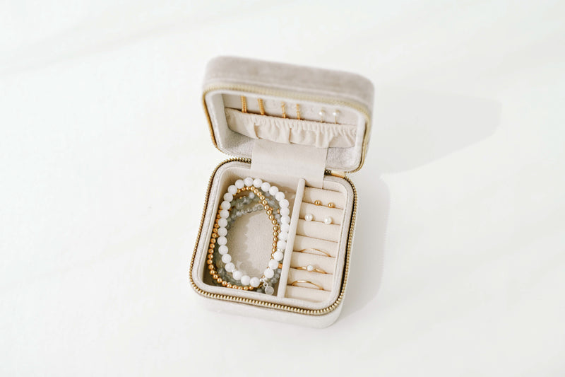 White Opal Square Velvet Jewelry Case