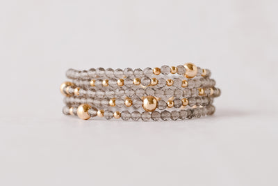 4mm Faceted Smoky Quartz with Gold Accent Luxe Bracelet