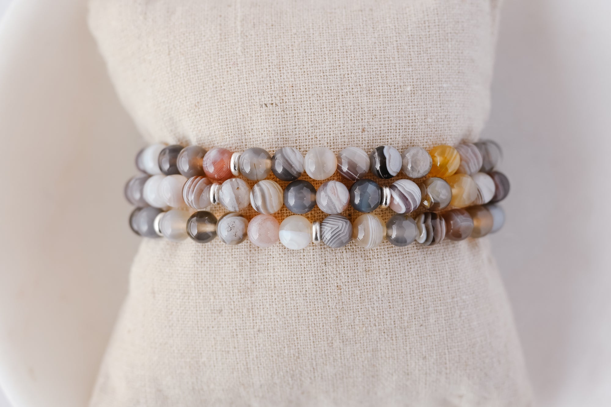 Botswana Agate Frosted Grey Agate  Hematite Bracelet  my crystal earth