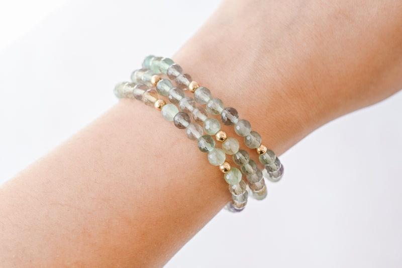 6mm Faceted Green Fluorite with Gold Accent Luxe Bracelet