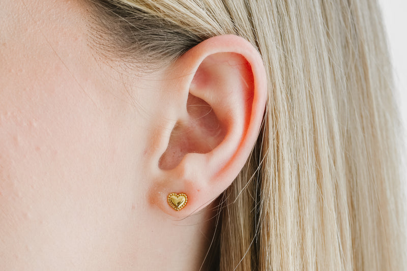 Gold Bead Heart Earrings