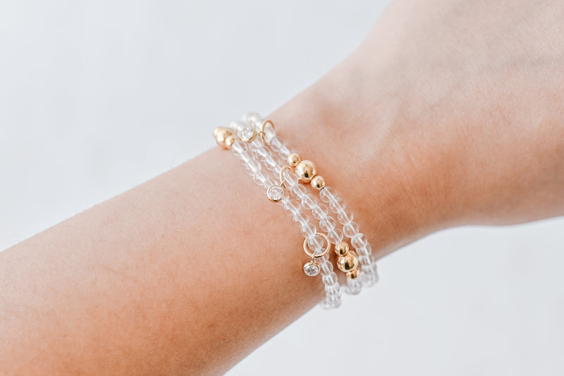 4mm Clear Quartz Gold Accent Luxe Bracelet