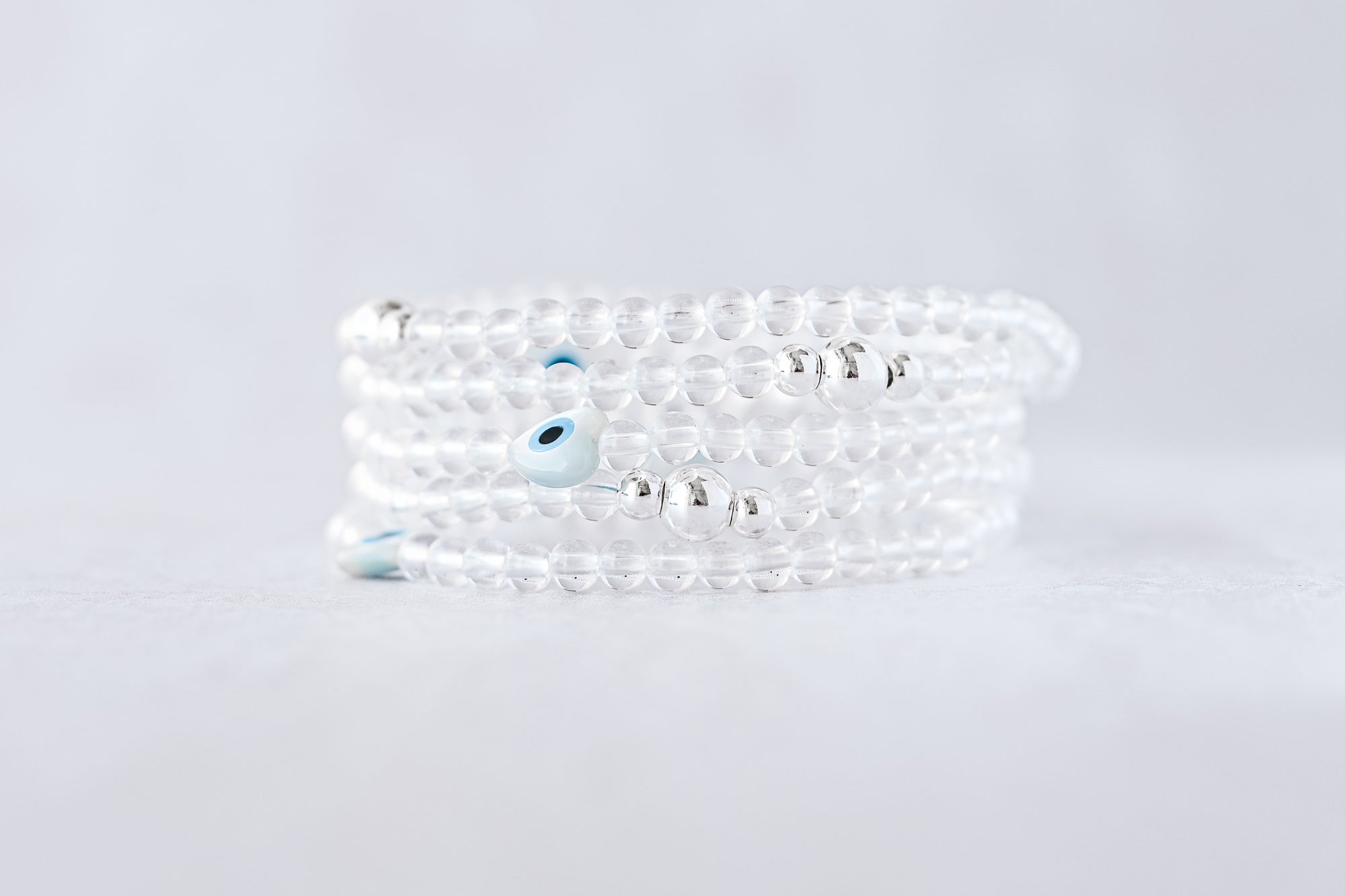 4mm Clear Quartz with Pearl Evil Eye Luxe Bracelet