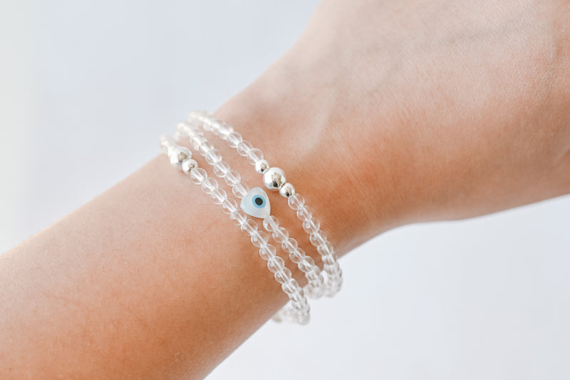 4mm Clear Quartz with Pearl Evil Eye Luxe Bracelet