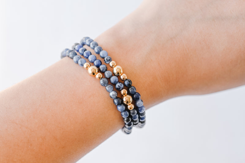 4mm Sodalite Gold Accent Luxe Bracelet