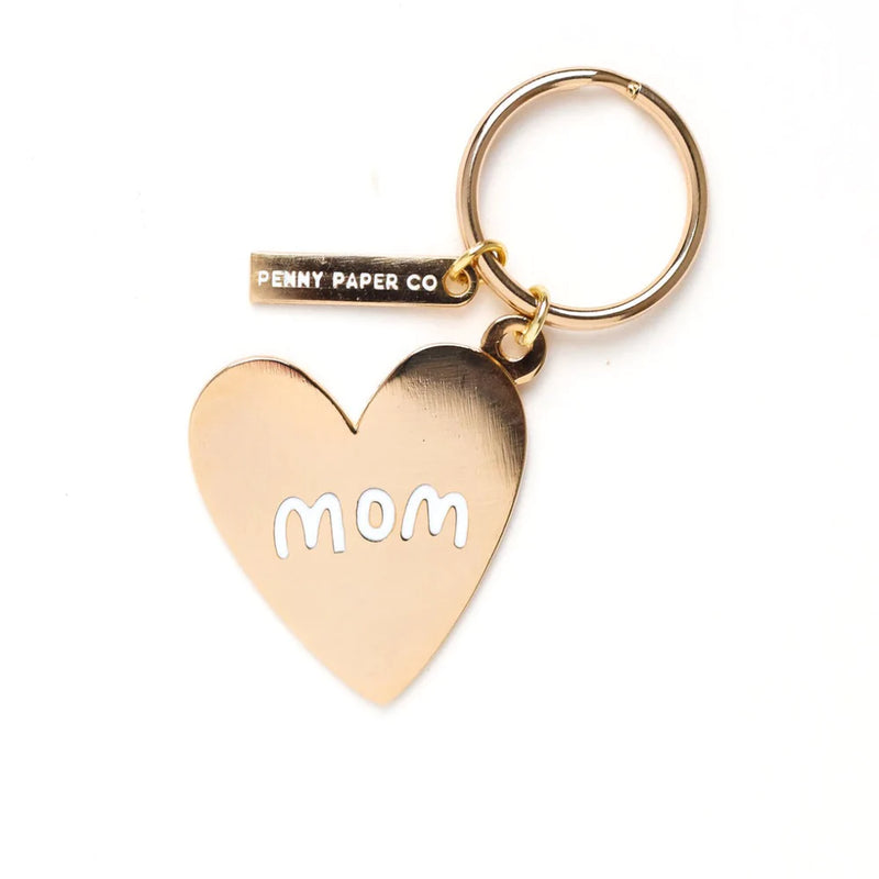Mom Gold Heart Enamel Keychain