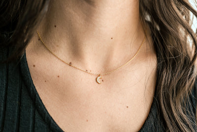 Gold Tiny Cz Moon Necklace