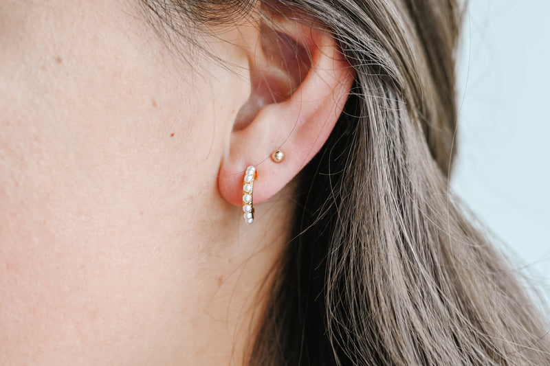 Gold Pearl Half Hoop Earrings