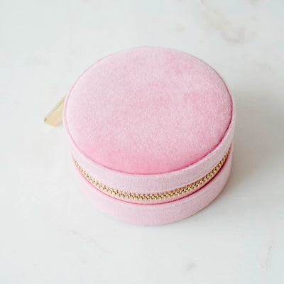 Rose Quartz Round Velvet Jewelry Case
